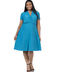 Plus Size Short Sleeve Knee Length V Neck Rouched Wrap Dress