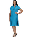Plus Size Short Sleeve Knee Length V Neck Rouched Wrap Dress