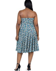 Plus Size Teal Floral Strapless Tube Top Flowy Knee Length Dress