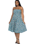 Plus Size Teal Floral Strapless Tube Top Flowy Knee Length Dress