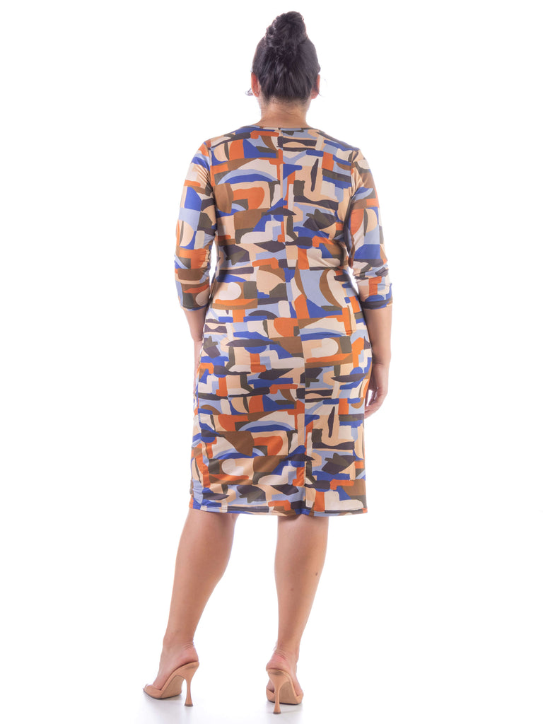 Orange Faux Wrap Plus Size Knee Length Cocktail Dress
