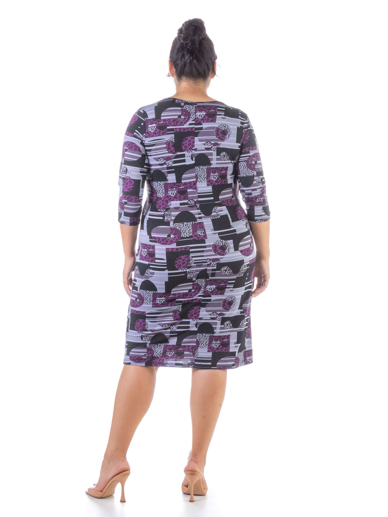 Purple Faux Wrap Plus Size Knee Length Cocktail Dress