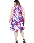 Plus Size Purple Floral Sleeveless Knee Length Tank Swing Dress