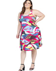 Plus Size Bright Pink Sleeveless Knee Length Tank Swing Dress