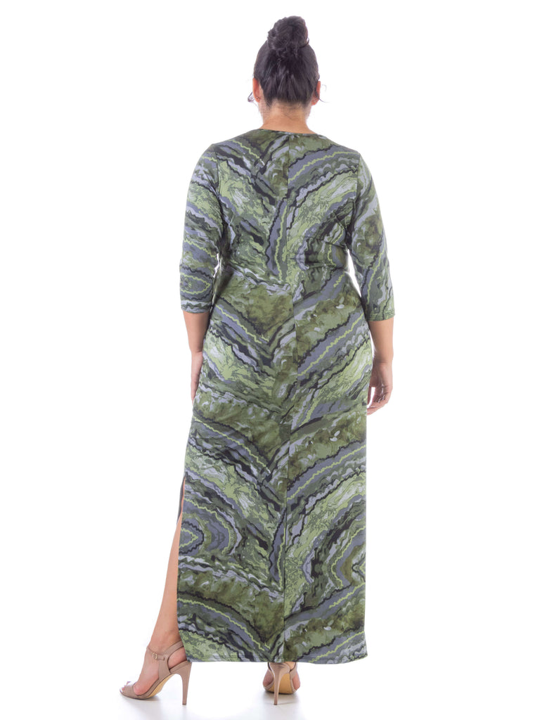 Green Faux Wrap Side Slit Plus Size Maxi Dress