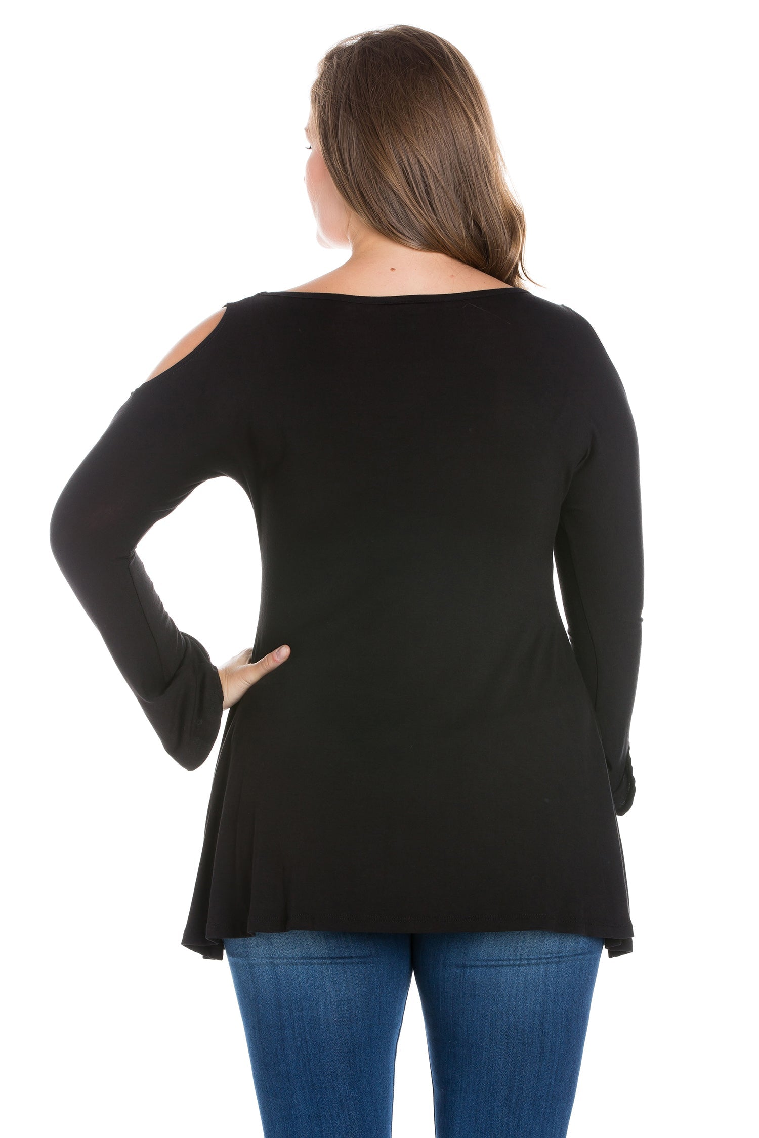 Long Sleeve Plus Size Criss Cross Cold Shoulder Top