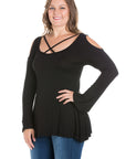 Long Sleeve Plus Size Criss Cross Cold Shoulder Top