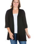 Elbow Length Sleeve Open Front Plus Size Cardigan