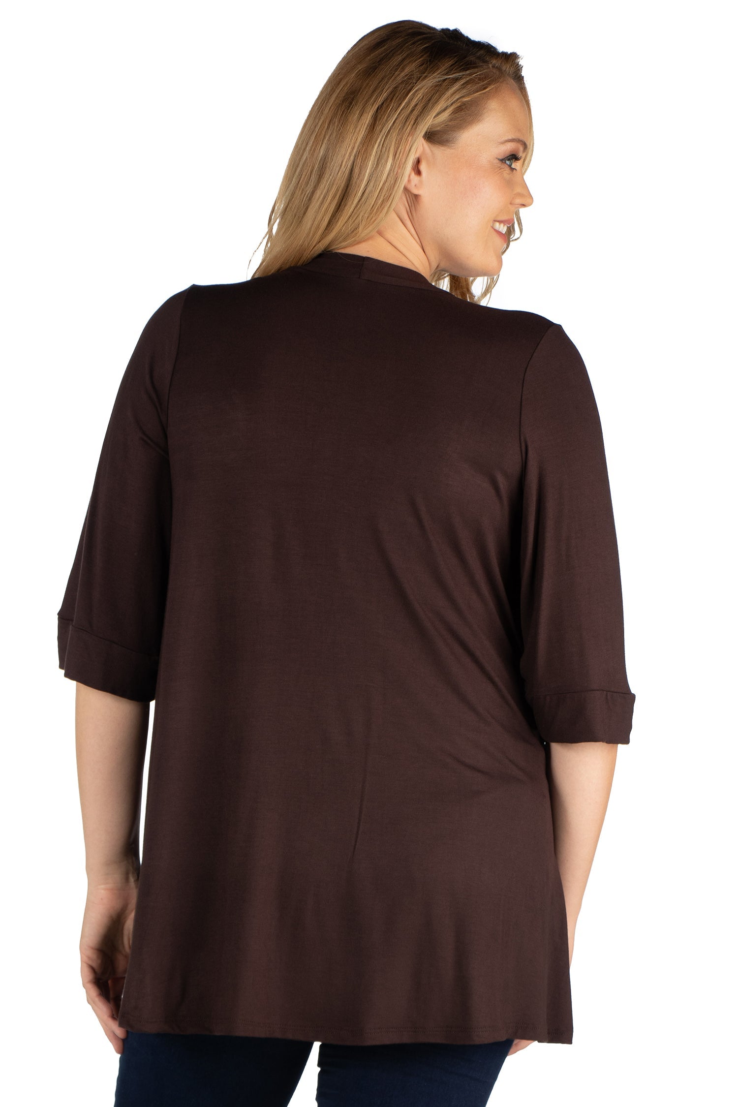 Elbow Length Sleeve Open Front Plus Size Cardigan