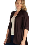 Elbow Length Sleeve Open Front Plus Size Cardigan
