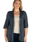 Elbow Length Sleeve Open Front Plus Size Cardigan