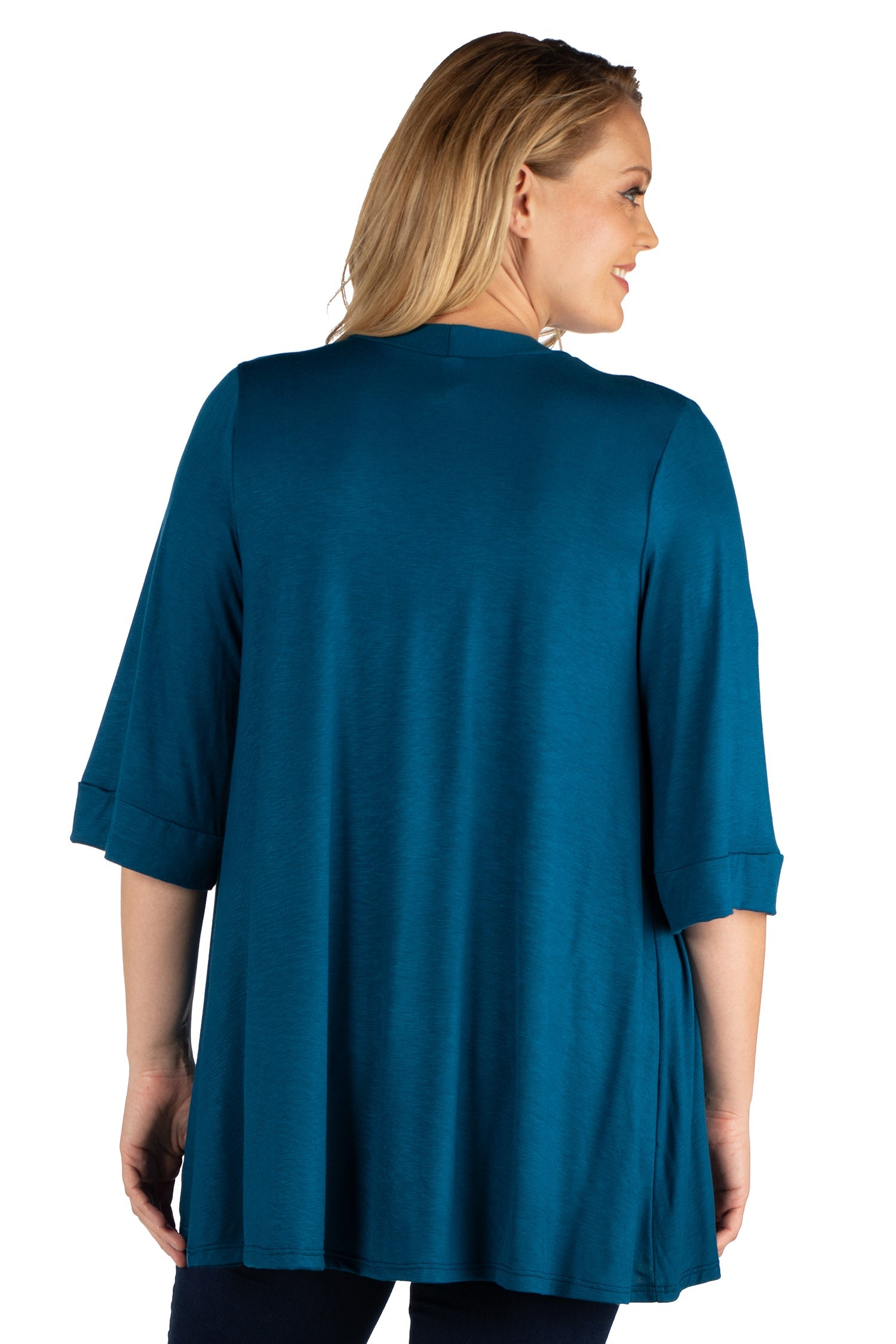 Elbow Length Sleeve Open Front Plus Size Cardigan