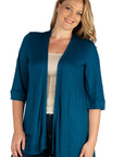 Elbow Length Sleeve Open Front Plus Size Cardigan