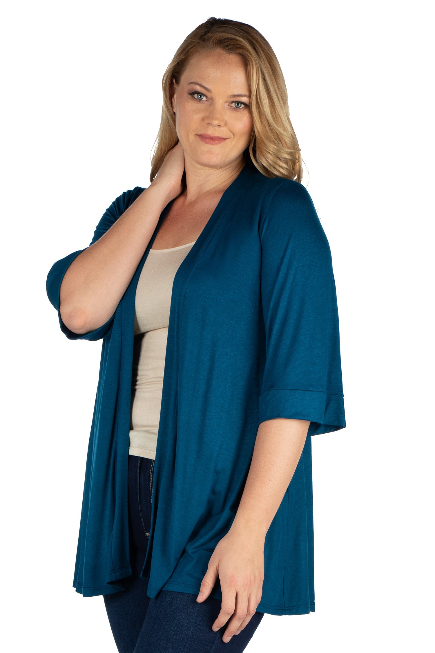 Elbow Length Sleeve Open Front Plus Size Cardigan