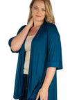 Elbow Length Sleeve Open Front Plus Size Cardigan