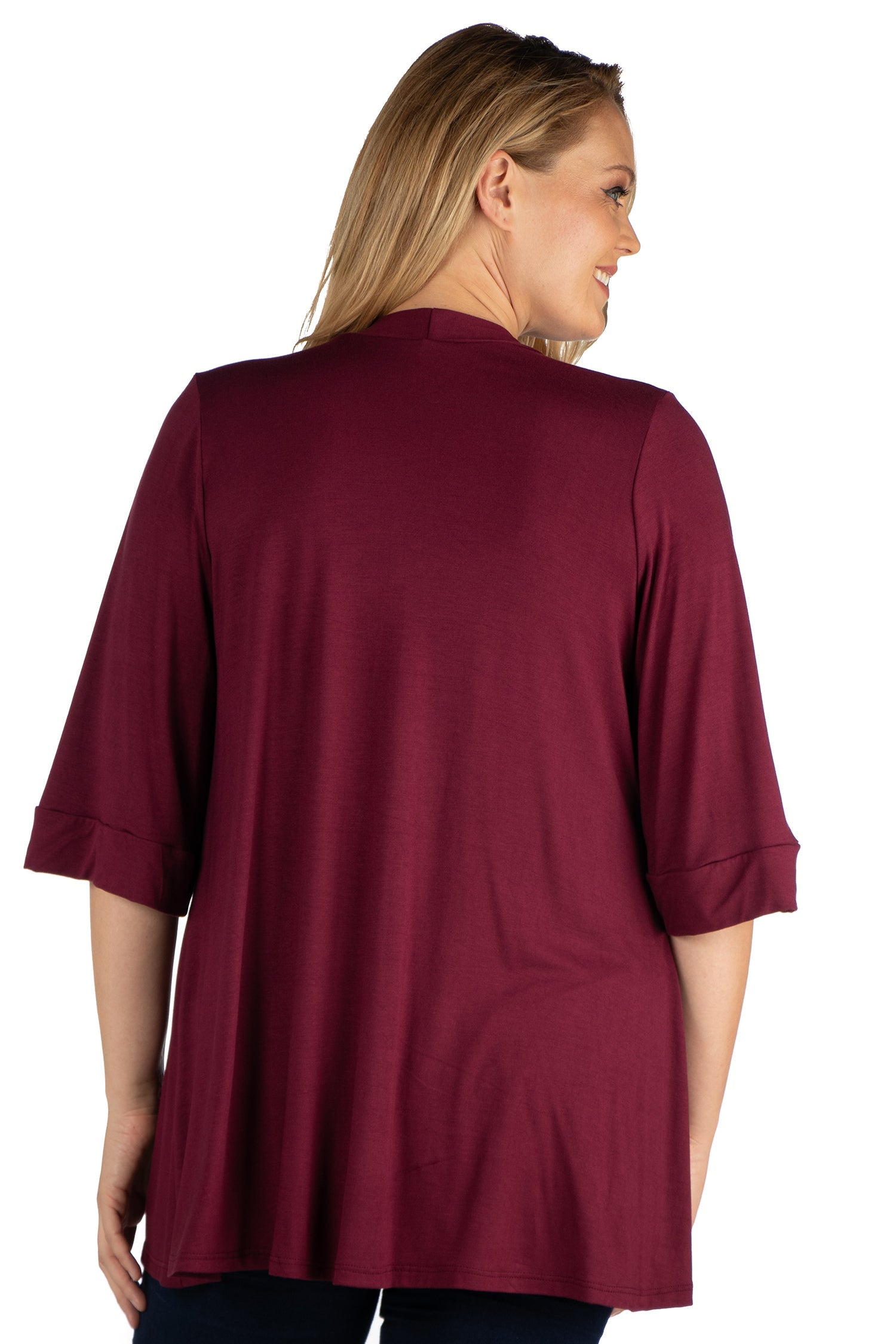 Elbow Length Sleeve Open Front Plus Size Cardigan