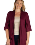 Elbow Length Sleeve Open Front Plus Size Cardigan