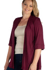 Elbow Length Sleeve Open Front Plus Size Cardigan