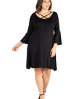 Criss Cross Neckline Cold Shoulder Plus Size Dress