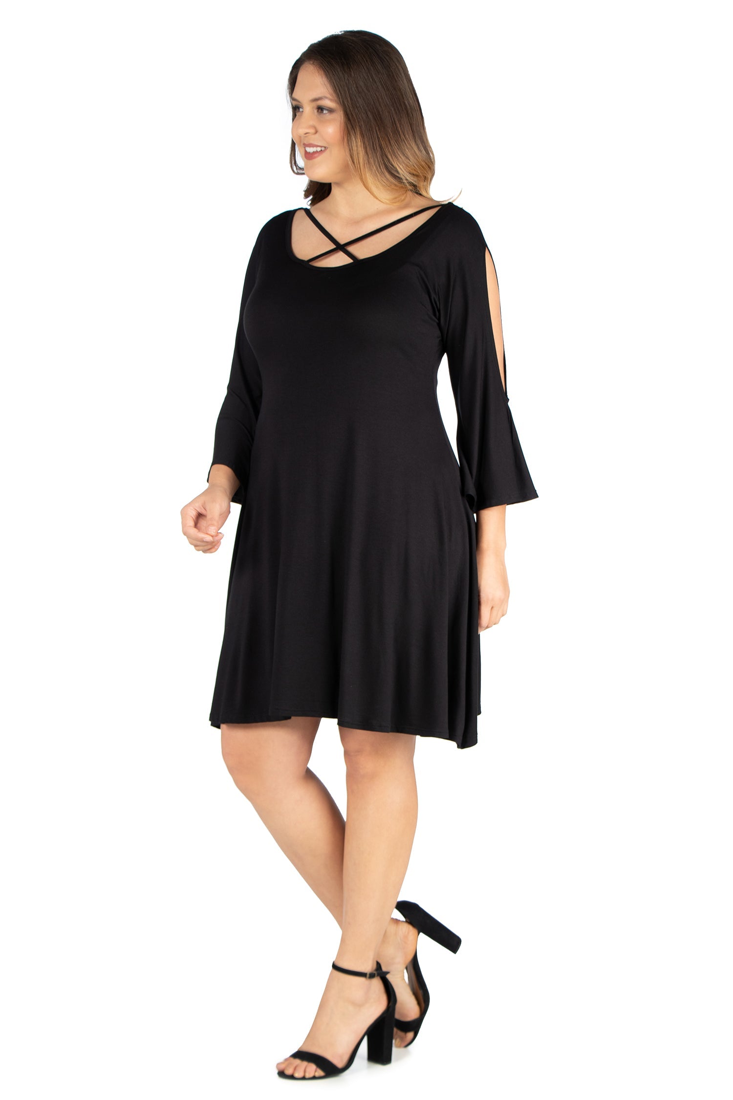 Criss Cross Neckline Cold Shoulder Plus Size Dress