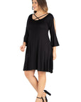 Criss Cross Neckline Cold Shoulder Plus Size Dress