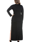 Long Sleeve Side Slit Fitted Plus Size Maxi Dress