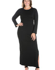 Long Sleeve Side Slit Fitted Plus Size Maxi Dress