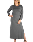 Long Sleeve Side Slit Fitted Plus Size Maxi Dress