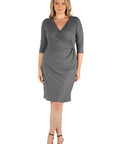 Knee Length V Neck Plus Size Wrap Dress