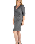 Knee Length V Neck Plus Size Wrap Dress