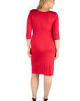 Knee Length V Neck Plus Size Wrap Dress