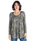 Army Green Paisley Long Sleeve Tunic Top