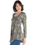 Army Green Paisley Long Sleeve Tunic Top