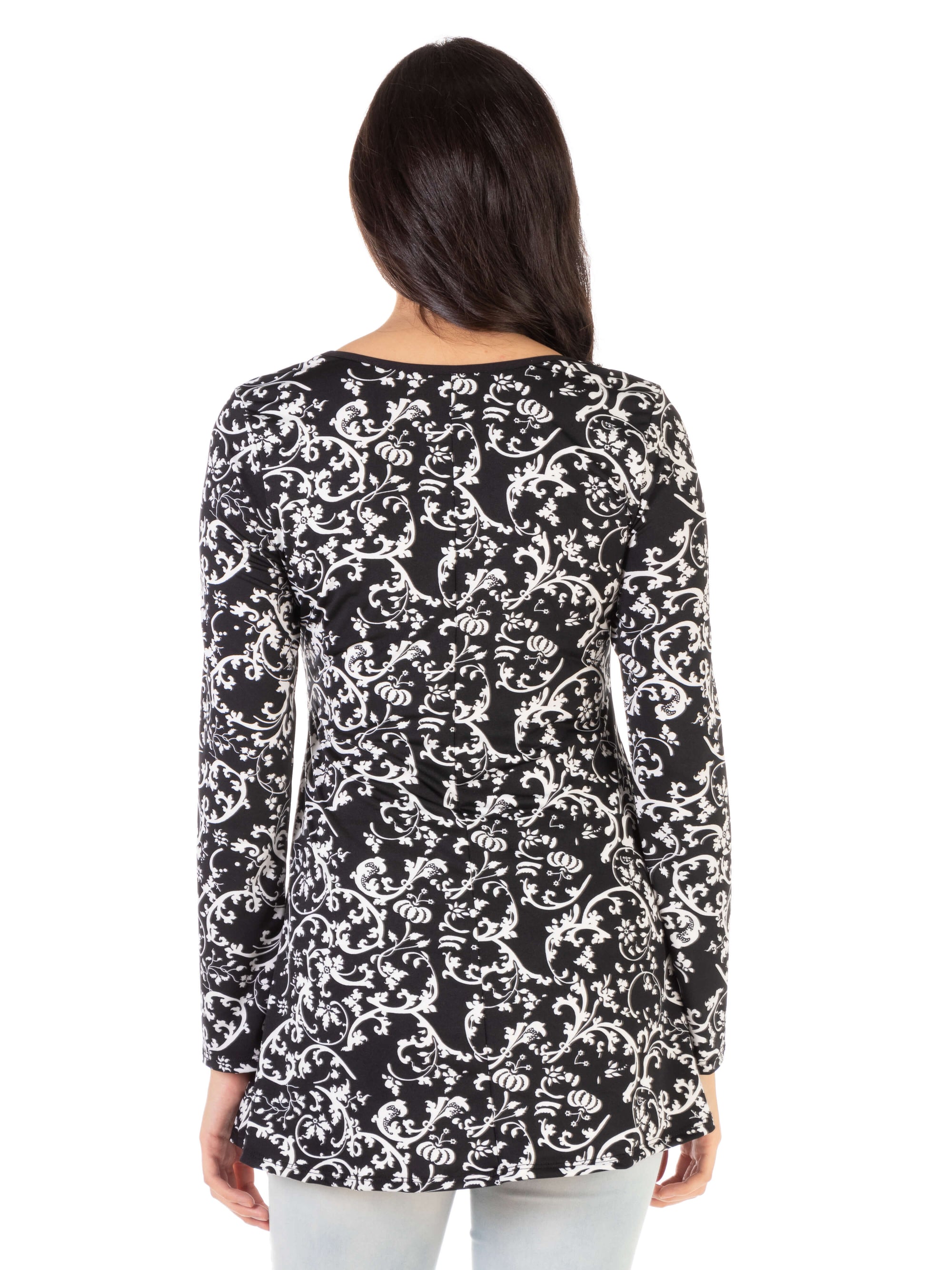 Floral Black Long Sleeve Tunic Top