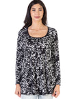 Floral Black Long Sleeve Tunic Top