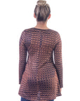Brown Scoop Neck Long Sleeve Tunic Top