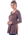 Brown Scoop Neck Long Sleeve Tunic Top