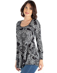 Black Paisley Long Sleeve Tunic Top