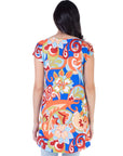 Multicolor Floral Short Sleeve High Low Tunic Top