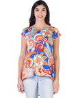Multicolor Floral Short Sleeve High Low Tunic Top