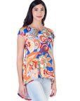 Multicolor Floral Short Sleeve High Low Tunic Top