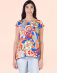 Multicolor Floral Short Sleeve High Low Tunic Top