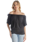 Womens Solid Color Short Sleeve Split Shoulder Top