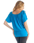 Womens Solid Color Short Sleeve Split Shoulder Top