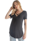 Womens V Neck Criss Cross Neckline T Shirt Tunic Top
