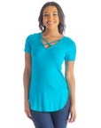 Womens V Neck Criss Cross Neckline T Shirt Tunic Top