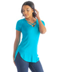 Womens V Neck Criss Cross Neckline T Shirt Tunic Top