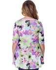Pastel Color Floral Elbow Sleeve V Neck Henley Tunic Top