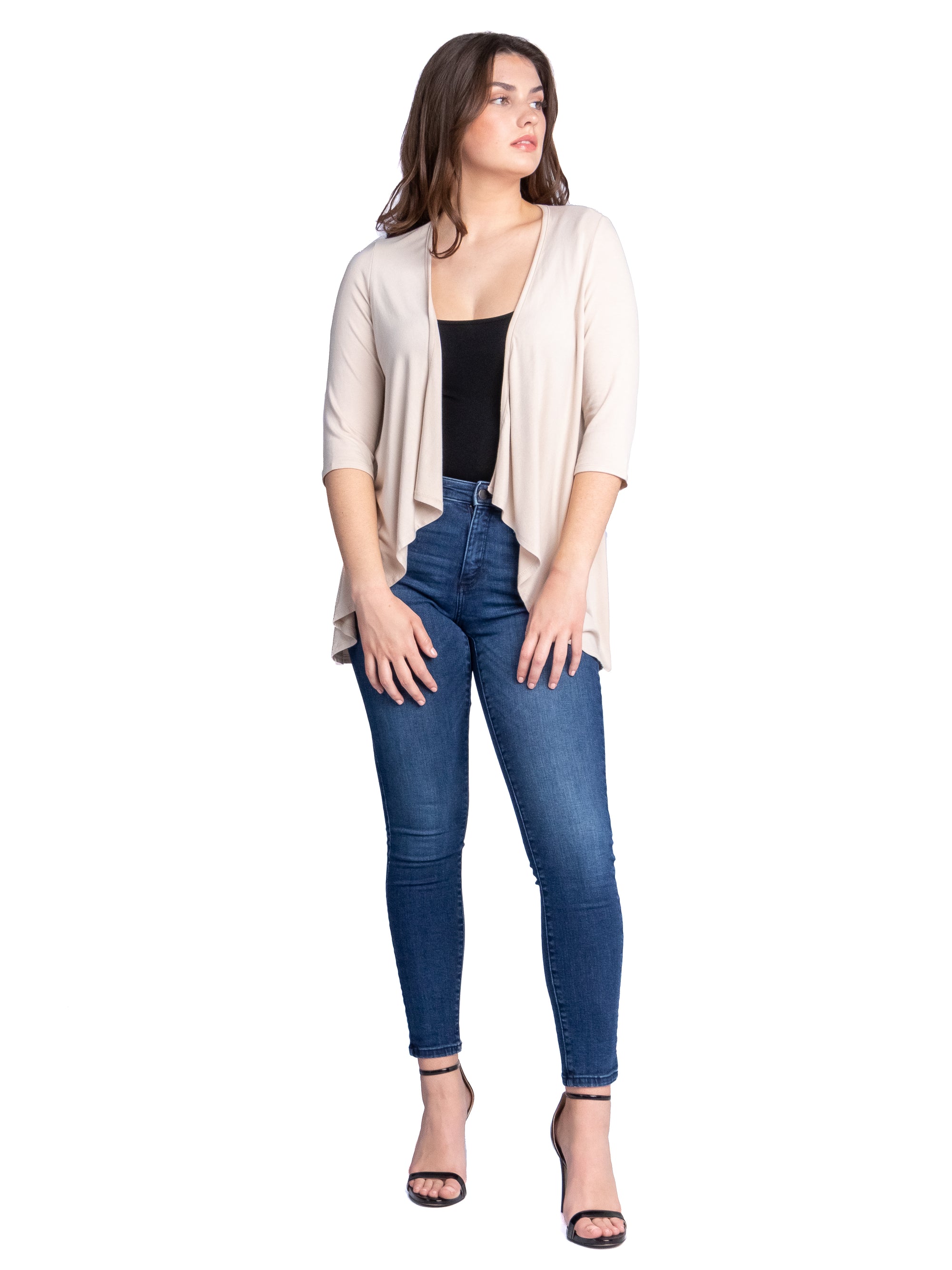 Elbow Length Sleeve Open Cardigan