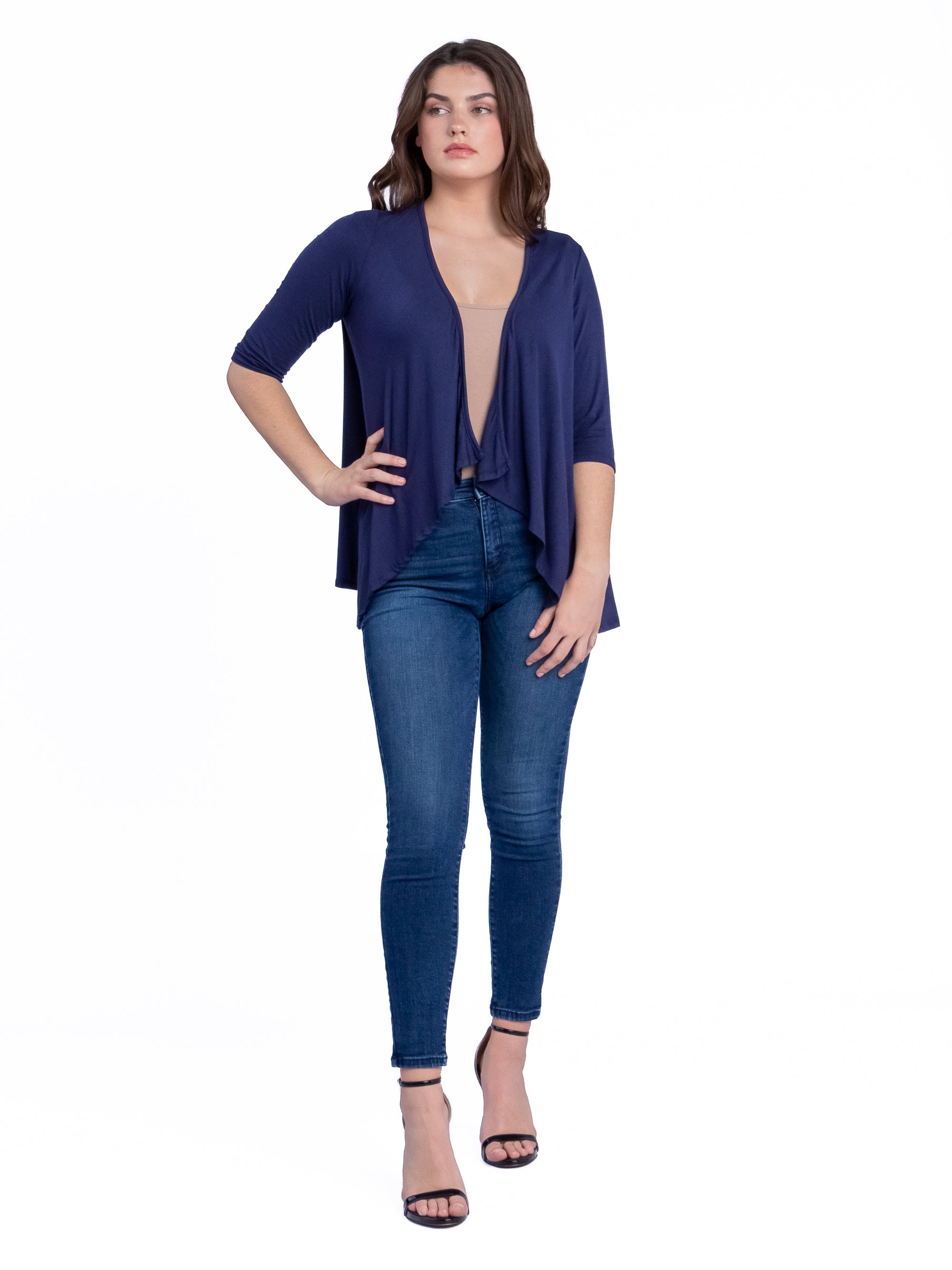 Elbow Length Sleeve Open Cardigan